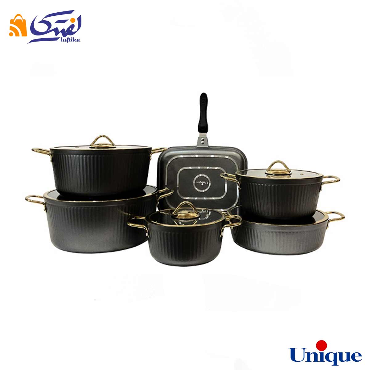 ابعاد سرویس قابلمه فلورانس مشکی 12 پارچه UN-8422