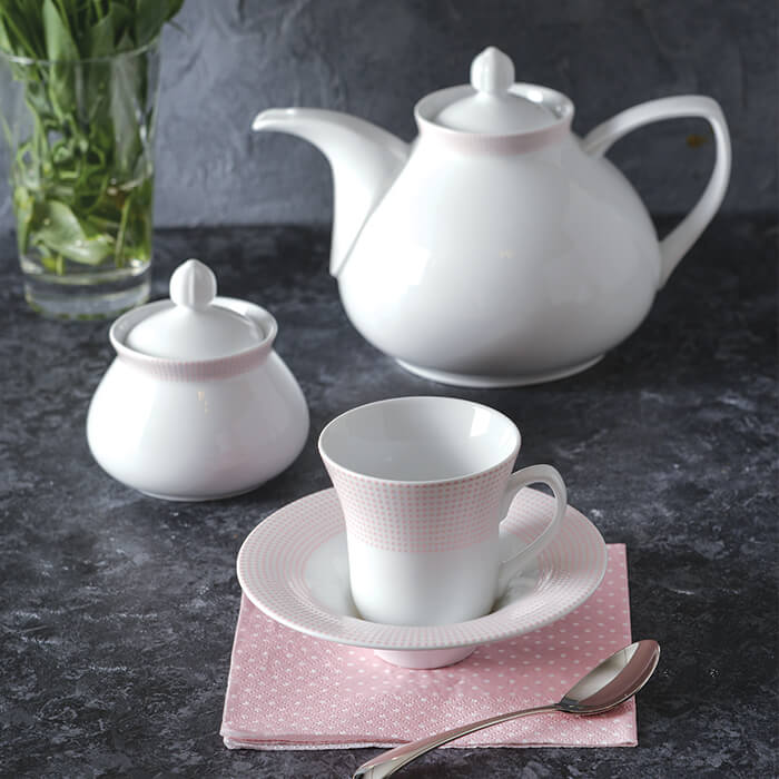 سرویس چای خوری مریدین صورتی 18 چینی زرین پارچه شهرزاد 6 نفره