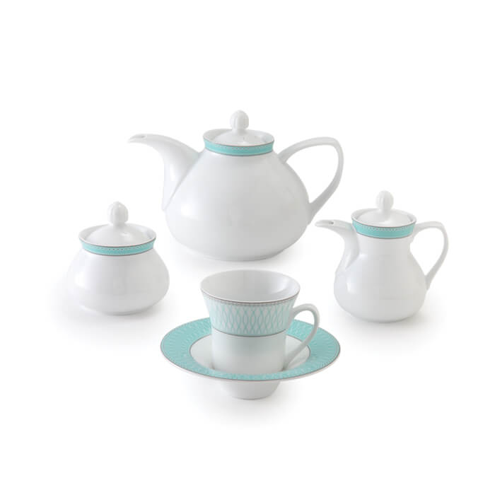 سرویس چای خوری ژانتی فیروزه ای چینی زرین 18 پارچه شهرزاد 6 نفره