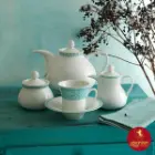 سرویس چینی زرین 18 پارچه چای خوری شهرزاد طرح ورونا فیروزه ای