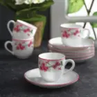 سرویس چینی 12 پارچه قهوه خوری چینی زرین یاس صورتی