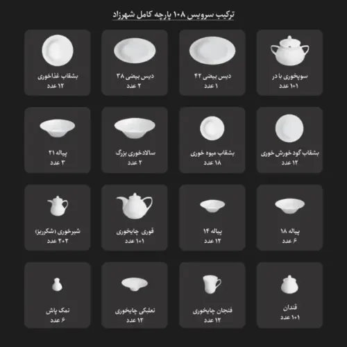 ترکیب 108 پارچه شهرزاد چینی زرین