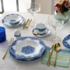 سرویس چینی 28 پارچه غذاخوری ایتالیا اف چینی زرین گلشید آبی