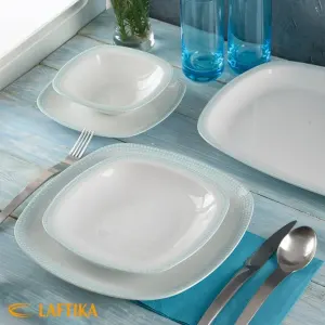 چینی زرین 6 نفره کواترو طرح مون بلان آبی