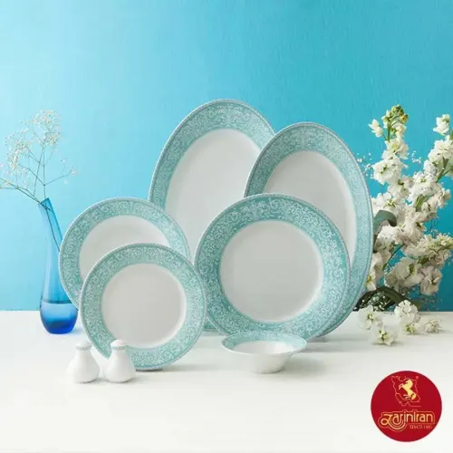 سرویس چینی زرین 35 پارچه شهرزاد طرح ورونا فیروزه ای