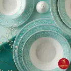 سرویس چینی زرین 108 پارچه شهرزاد طرح ورونا فیروزه ای