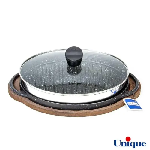 تابه گریل چدنی یونیک بیضی 34 سانتیمتری (سینی چوبی) UN-6019