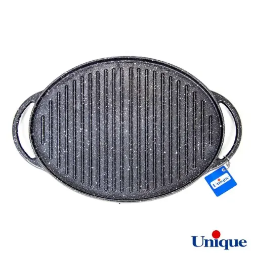 تابه گریل چدنی یونیک بیضی 34 سانتیمتری (سینی چوبی) UN-6019