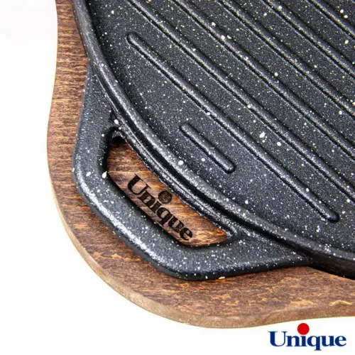 تابه گریل چدنی یونیک درب دار با زیره چوبی UN-6005
