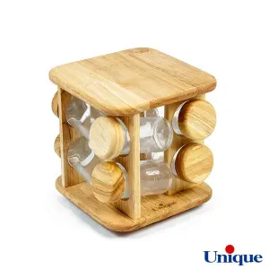 ست جا ادویه ای گردان چوبی یونیک  8 تایی UN-6109