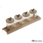 ست ادویه چوبی چهارخانه گل دار نارون R2714
