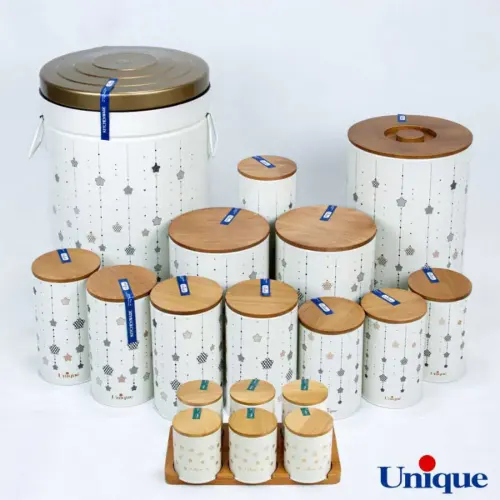سرویس آشپزخانه 19 پارچه فانتزی درب بامبو طرح ستاره آویز یونیک UN-8096