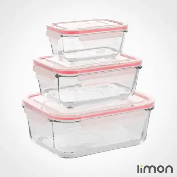 ست ظرف شیشه ای مستطیل لیمون 1806 صورتی