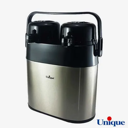 فلاسک دو قلو 1.3+1.3 لیتر استیل شیشه دار UN-9031
