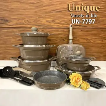 قیمت و خرید سرویس قابلمه UN-7797 یونیک گرانیتی 16 پارچه کلاسیک نسکافه ای تیره