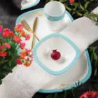 بشقاب سرویس چینی والندورفر Wallendorfer کواترو طرح آرمیتاژ فیروزه ای 12 نفره
