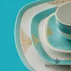 جزییات سرویس چینی والندورفر Wallendorfer کواترو طرح آرمیتاژ فیروزه ای 12 نفره