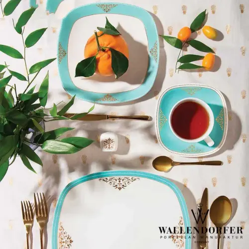 ویژگی های سرویس چینی والندورفر Wallendorfer کواترو طرح آرمیتاژ فیروزه ای 12 نفره