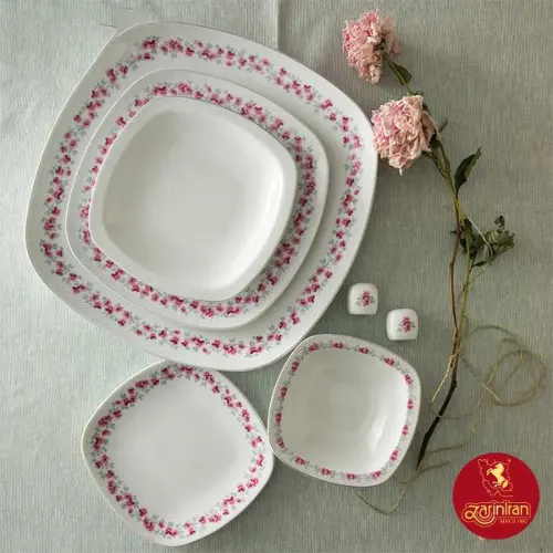 سرویس 27 پارچه چینی زرین کواترو طرح گلسار پلاتینی با کیفیت عالی