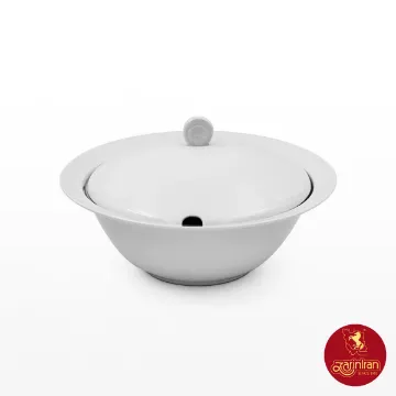 1 سوپ خوری چینی زرین ایتالیا اف سفید 1850 سی سی با شیار ملاقه