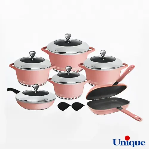 سرویس قابلمه گرانیتی یونیک 15 پارچه صورتی UN-8746