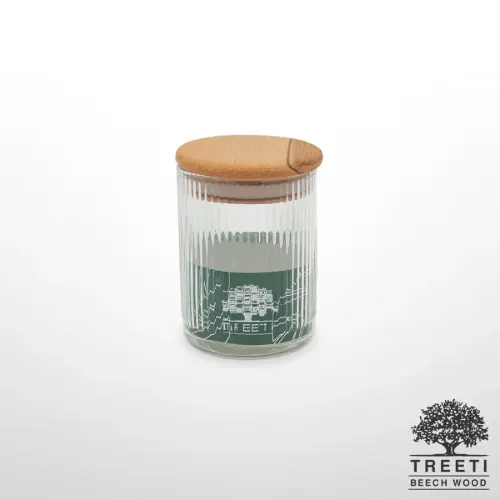 بانکه ادویه تیریتی G5106 شیشه ای با درب چوبی قطر 6 ارتفاع 8 تارا