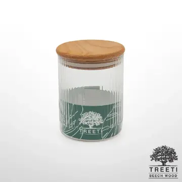 بانکه ادویه تیریتی G5108 شیشه ای با درب چوبی قطر 8 ارتفاع 10 تارا