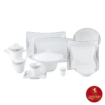 چینی زرین با کیفیت سرویس 12 نفره وینچی الیسه طرح مهرگان پلاتینی