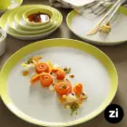 بشقاب تخت چینی زرین فرم اس پاستل لیمویی سایز 21