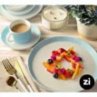 بشقاب تخت چینی زرین فرم اس پاستل آبی سایز 33