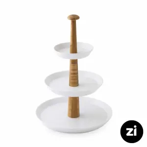 خرید ظرف پذیرایی سه طبقه چینی زرین (Zi) سفید با پایه چوبی
