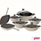 سرویس 12 پارچه قابلمه همراه تابه رژیمی پی ام تی