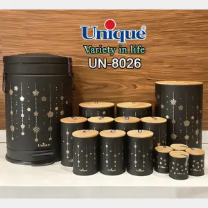 سرویس آشپزخانه یونیک 15 پارچه UN-8026 مشکی ستاره آویز درب بامبو
