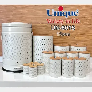 سرویس آشپزخانه یونیک 15 پارچه UN-8018 کرم لوزی درب بامبو
