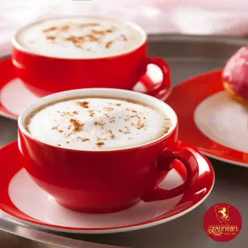 فنجان و نعلبکی کاپوچینو لاته چینی زرین ایتالیا اف طرح گیلاس 2 پارچه