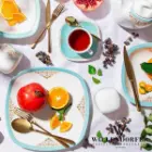 چیدمان سرویس چینی والندورفر Wallendorfer کواترو طرح آرمیتاژ فیروزه ای 12 نفره