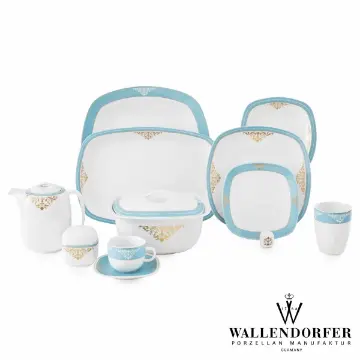 سرویس چینی با کیفیت والندورفر Wallendorfer کواترو طرح آرمیتاژ فیروزه ای 12 نفره
