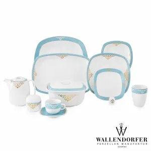 سرویس چینی با کیفیت والندورفر Wallendorfer کواترو طرح آرمیتاژ فیروزه ای 12 نفره