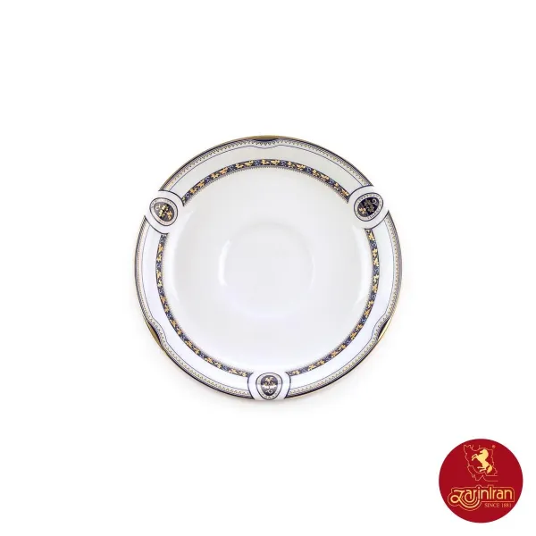 نعلبکی زیر استکانی چینی زرین دوری سایز 13 طرح پرشیا سرمه ای 6 عددی