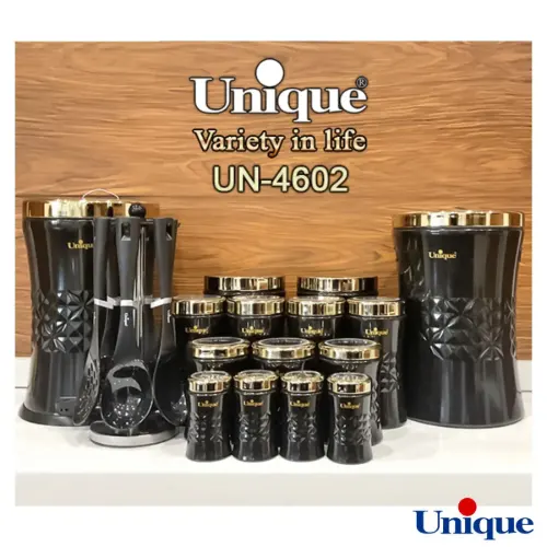 سرویس آشپزخانه 15 پارچه یونیک ونیز مشکی طلایی UN-4602