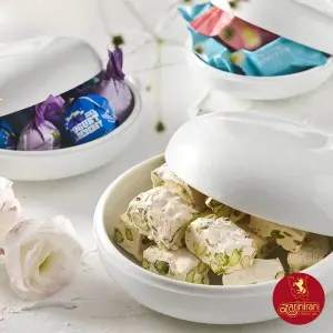 ظرف شکلات خوری چینی زرین متوسط طرح سفید