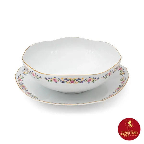 چینی زرین سرویس قاب و قدح هگزان طرح گل گلستان