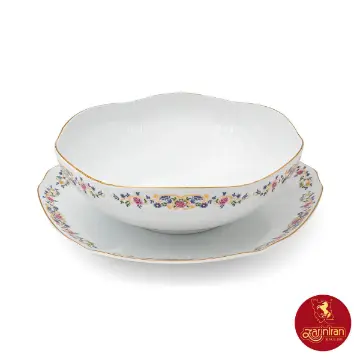 چینی زرین سرویس قاب و قدح هگزان طرح گل گلستان
