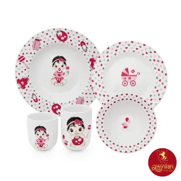 سرویس کودک چینی زرین طرح نیوبرن صورتی 5 پارچه با لیوان