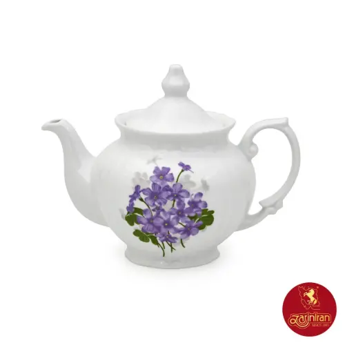 قوری چینی زرین چهارترک طرح یاس بنفش سایز 5