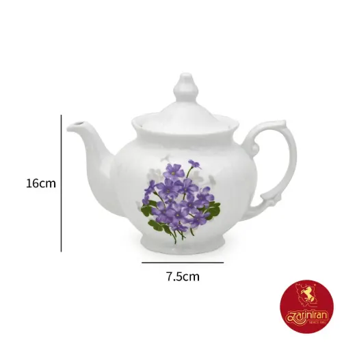 قوری چینی زرین چهارترک طرح یاس بنفش سایز 5