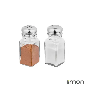 نمک پاش چهارگوش شیشه ای دو عددی درب استیل لیمون
