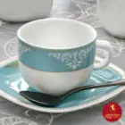 خرید چینی زرین سرویس 12 پارچه چای خوری کواترو طرح آرمیتاژ فیروزه ای