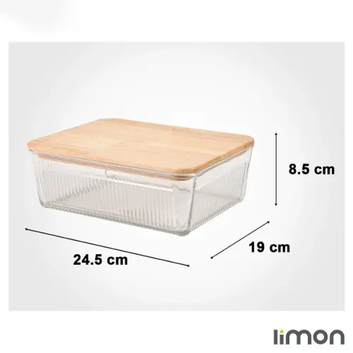 ست ظرف شیشه ای مستطیل درب چوبی شیاردار  لیمون