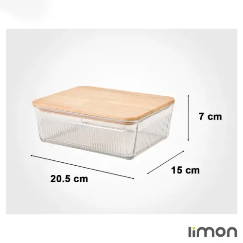 ست ظرف شیشه ای مستطیل درب چوبی شیاردار  لیمون
